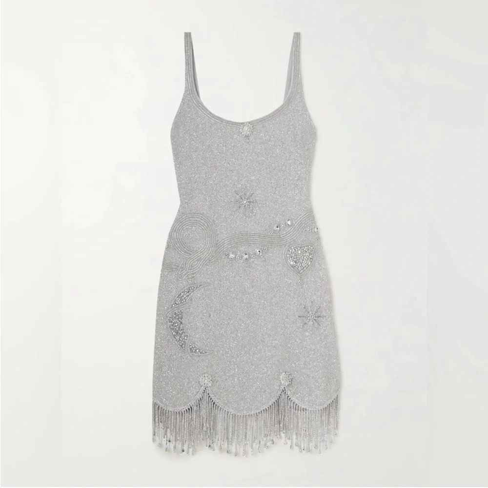 Clio Peppiatt Charms Silver Beaded Fringe Mini Dress Size S - Picture 3 of 8